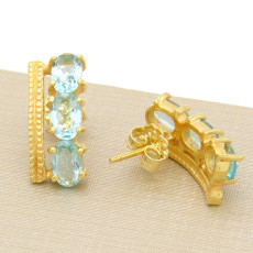 Parde Brincos com Cristais de Água Marinha, em Prata 925 Folheado a Ouro