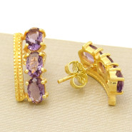 Parde Brincos com Ametista, em Prata 925 Folheado a Ouro