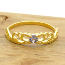 Anel Solitário Tiara com Tanzanita Natural, em Ouro Amarelo 18 Kilates