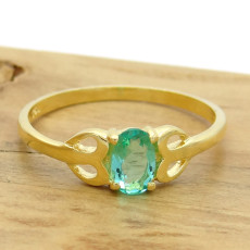 Anel Solitário com Cristal de Turmalina Paraíba, em Ouro Amarelo 18 Kilates