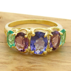 Anel Mix de Gemas Brasileiras, em Ouro Amarelo 18 Kilates