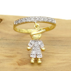 Anel Berloqueira Menino com 14 Diamantes, em Ouro Amarelo 18 Kilates