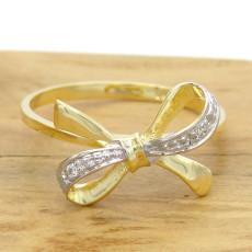 Anel Laço com 2 Diamantes, em Ouro Amarelo 18 Kilates