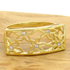 Anel Vazado com 5 Diamantes, em Ouro Amarelo 18 Kilates