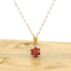 Pingente Chuveiro com 7 Rubis em Ouro Amarelo 18 Kilates