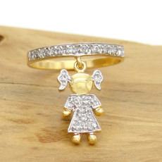 Anel Berloqueira Menina com 16 Diamantes, em Ouro Amarelo 18 Kilates