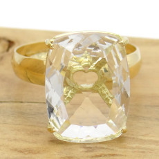 Anel com Cristal Retangular, em Ouro Amarelo 18 Kilates