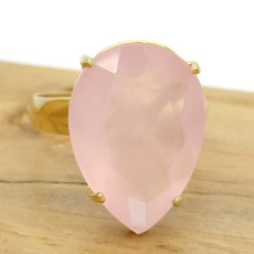 Anel Gota com Quartzo Rosa, em Ouro Amarelo 18 Kilates