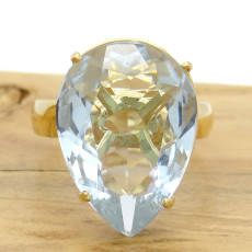 Anel Gota com Cristal de Tanzanita, em Ouro Amarelo 18 Kilates