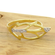 Anel Folha com 7 Diamantes, em Ouro Amarelo 18 Kilates