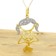 Pingente Menina com 9 Diamantes, em Ouro Amarelo 18 Kilates