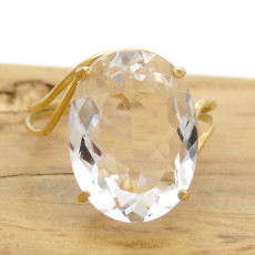 Anel Aro Duplo com Cristal Oval, em Ouro Amarelo 18 Kilates