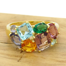 Anel com Mix de Gemas Brasileiras, em Prata 925 Folheado a Ouro