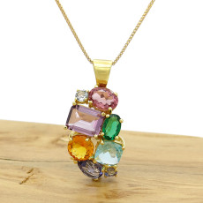 Pingente com Mix de Gemas Brasileiras, em Prata 925 Folheado a Ouro