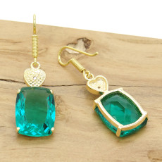 Par de Brincos com 2 Diamantes e Cristais de Turmalina Paraíba, em Prata 925 Folheado a Ouro Amarelo 18 Kilates