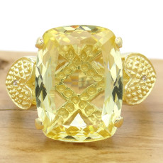 Anel com Diamantes e Cristal Green Gold, em Prata 925 Folheado a Ouro