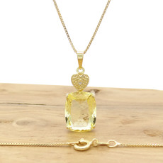 Pingente com Diamante e Cristal Green Gold, em Prata 925 Folheado a Ouro