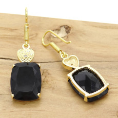 Par de Brincos com Diamante e Ônix, em Prata 925 Folheado a Ouro