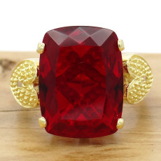 Anel com Diamantes e Cristal Quartzo Rubí, em Prata 925 Folheado a Ouro