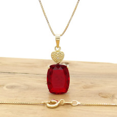 Pingente com Diamante e Cristal Quartzo Rubí, em Prata 925 Folheado a Ouro