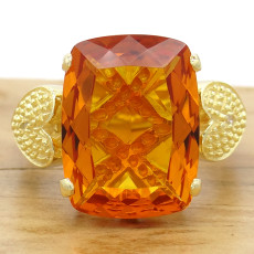 Anel Retangular com Citrino e 2 Diamantes, em Prata 925 Folheado a Ouro