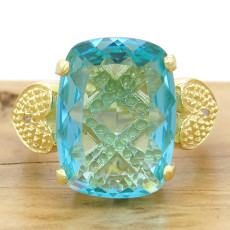 Anel com Diamantes e Cristal Topázio Claro, em Prata 925 Folheado a Ouro