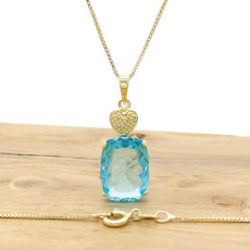 Pingente com Diamante e Cristal Topázio Claro, em Prata 925 Folheado a Ouro