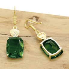 Par de Brincos com Diamante e Cristal Blue Green, em Prata 925 Folheado a Ouro