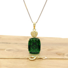 Pingente com Diamante e Cristal Blue Green, em Prata 925 Folheado a Ouro