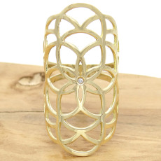 Anel  Floral com Diamante de 3 Pontos, em Ouro 18 Kilates