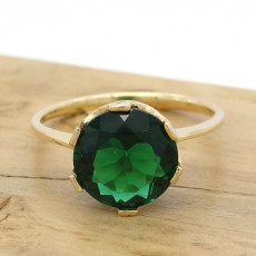 Anel Coroa com Blue Green, em Ouro Amarelo 18 Kilates