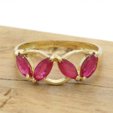 Meia Aliança com 4 Rubis, em Ouro Amarelo 18 Kilates