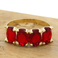 Meia Aliança com 4 Quartzos Rubis, em Ouro Amarelo 18 Kilates