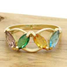 Anel Mix de Gemas Brasileiras, em Ouro Amarelo 18 Kilates