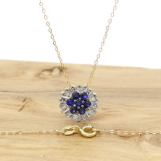 Pingente Chuveiro com 7 Safiras e 6 Diamantes, em Ouro Amarelo 18 Kilates  