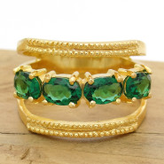 Meia Aliança com Blue Green, em Prata 925 Folheado a Ouro