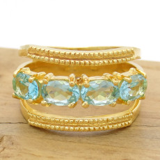 Meia Aliança com Cristais de Água Marinha, em Prata 925 Folheado a Ouro