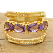 Meia Aliança com Ametista, em Prata 925 Folheado a Ouro