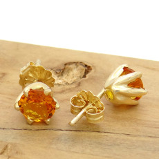 Par de Brincos com Citrino, em Ouro Amarelo 18 Kilates