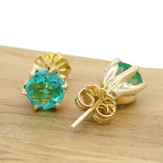 Par de Brincos com Cristal de Turmalina Paraíba, em Ouro Amarelo 18 Kilates