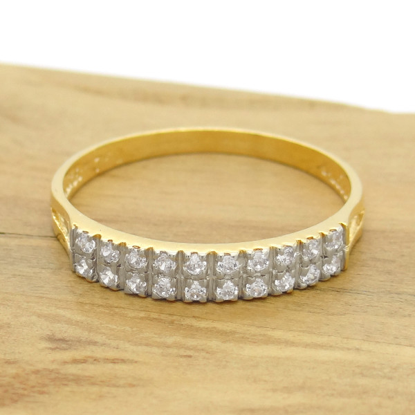 Meia Aliança Dupla com 20 Diamantes, em Ouro Amarelo 18 Kilates