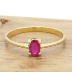 Anel Solitário com Rubi de 35 Pontos, em Ouro Amarelo 18 Kilates