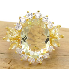 Anel com Green Gold e Zircônias, em Prata 925 Folheado a Ouro