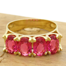 Meia Aliança com Cristais de Rubelita, em Prata 925 Folheado a Ouro