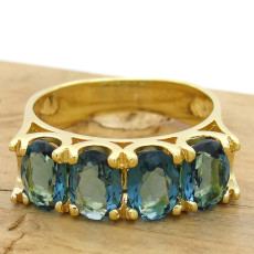 Meia Aliança com London Blue, em Prata 925 Folheado a Ouro