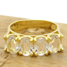 Meia Aliança com Cristais de Rocha, em Prata 925 Folheado a Ouro