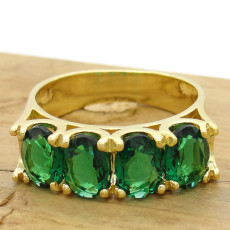 Meia Aliança com Blue Green, em Prata 925 Folheado a Ouro