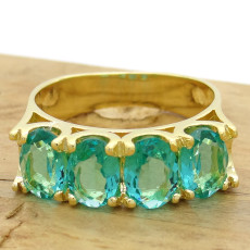 Meia Aliança com Cristais de Turmalina Paraíba, em Prata 925 Folheado a Ouro