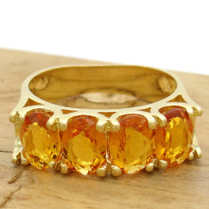 Meia Aliança com Citrinos, em Prata 925 Folheado a Ouro