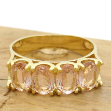 Meia Aliança com Cristais de Morganita, em Prata 925 Folheado a Ouro